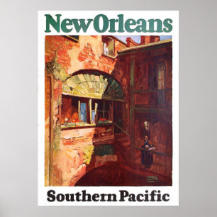 Póster Vintage 1929, Nova Orleans Southern Pacific Viagem