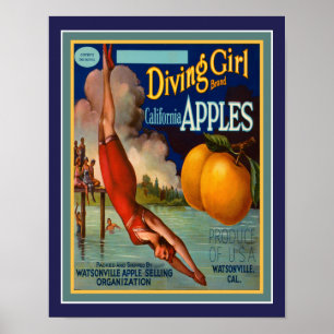 Poster Vintage, 1930, Diving Girl California Apple