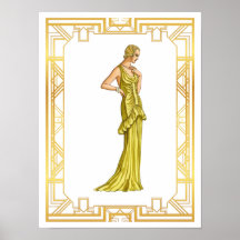 Vintage 1930 Fashion Dourado Hollywood Gown Art