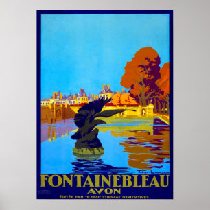 Póster Vintage 1930 Fontainbleau Avon Viagem francês