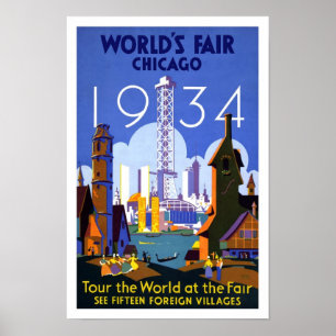 Poster vintage 1934 da feira de mundo de Chicago