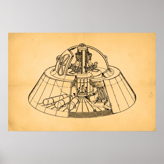 Poster Vintage 1940s Secret Aerospace Craft Cutaway (Frente)
