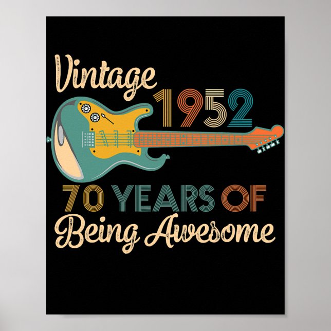 Poster Vintage 1952 Birthday Guitar Lovers 70th Birthday (Frente)