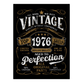 Póster Vintage 1976 Birthday Aged To Perfection 50th 