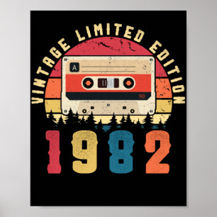 Poster Vintage 1982 Aniversário de fita cassete