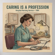 Vintage 1990s Nurse Station Medical Art Print