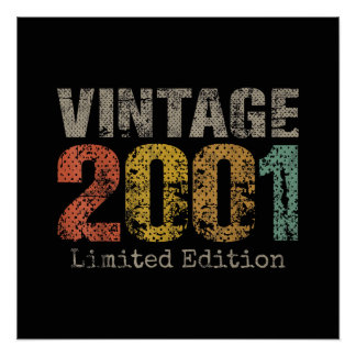Póster Vintage 2001 Texto Presente de Aniversário de 25 a
