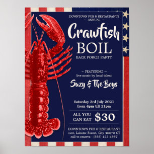 Poster Vintage 4 de julho Crawfish Boil Party Restauratio
