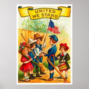 Póster Vintage 4o de crianças de julho com bandeira