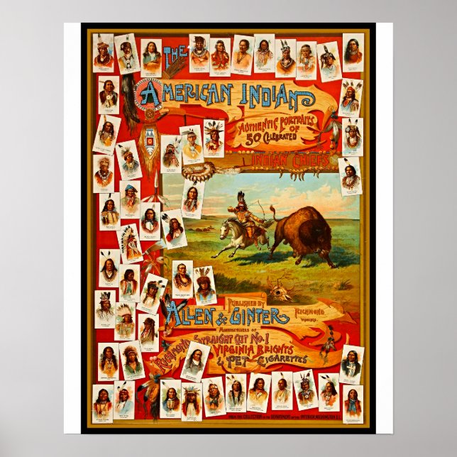 Poster Vintage 50 Famosos Chefes Indígenas Nativos Americ (Frente)