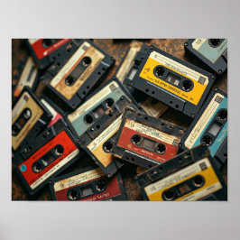 Poster Vintage 80s Cassette Tape Retro Audio Nostalgia
