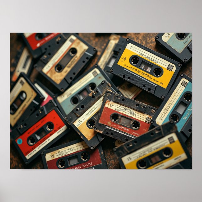 Poster Vintage 80s Cassette Tape Retro Audio Nostalgia (Frente)