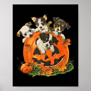 Poster Vintage 90s Cães Retro Pumpkin Puppies Halloween D