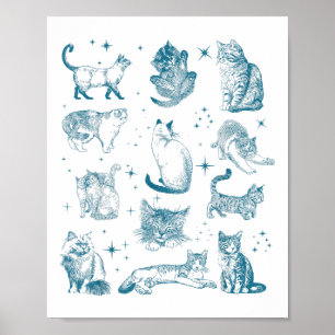 Poster Vintage 90s Tatuagem Cat Retro Kitten Natureza Cat
