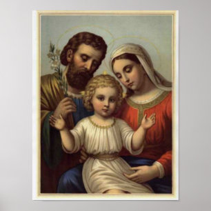 Póster vintage a família santamente, Jesus Cristo, Josef
