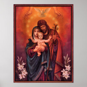 Póster vintage a família santamente, Jesus Cristo, Josef