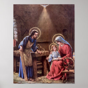 Póster vintage a família santamente, Jesus Cristo, Josef