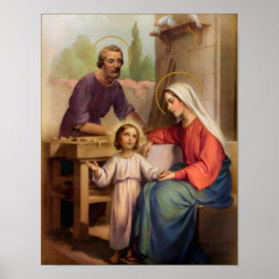 Póster vintage a família santamente, Jesus Cristo, Josef