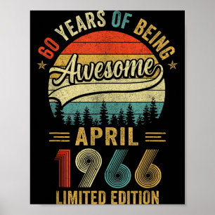 Poster Vintage abril 1966 60 anos 60º aniversário homens