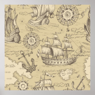 Poster Vintage abstract seamless pattern on the theme of