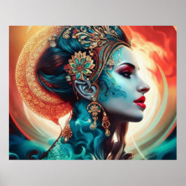 Poster Vintage abstrato belo dourado vermelho teórico 1