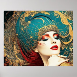 Poster Vintage abstrato belo dourado vermelho teórico 7