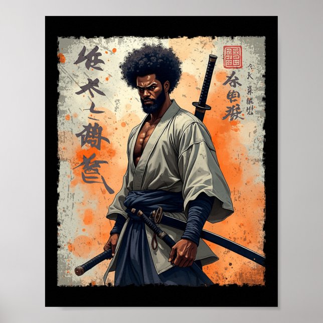 Poster Vintage African Samurai Afro American Bushido Warr (Frente)