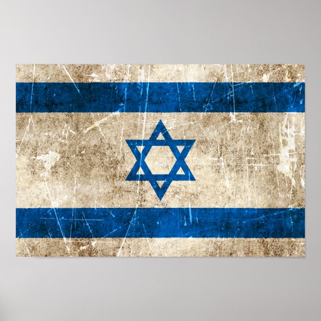 Poster Vintage Aged e Scratch Flag de Israel (Frente)
