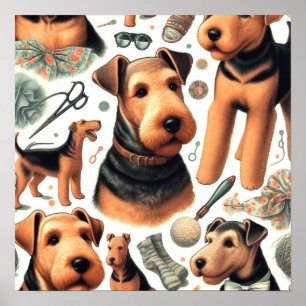 Poster Vintage Airedale Terrier sem costura