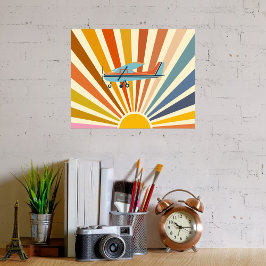 Poster Vintage Airplane Cessna Retro Sunset Colorful