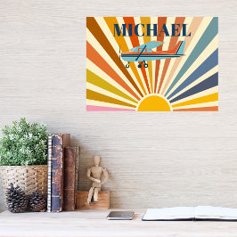 Poster Vintage Airplane Cessna Retro Sunset Custom