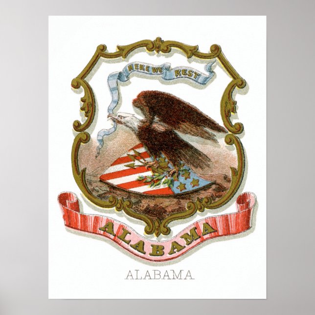 Poster Vintage Alabama, Casaco de Armas (Frente)