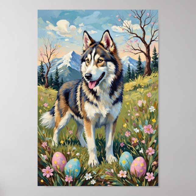 Poster Vintage Alaskan Malamute Easter Spring Art (Frente)