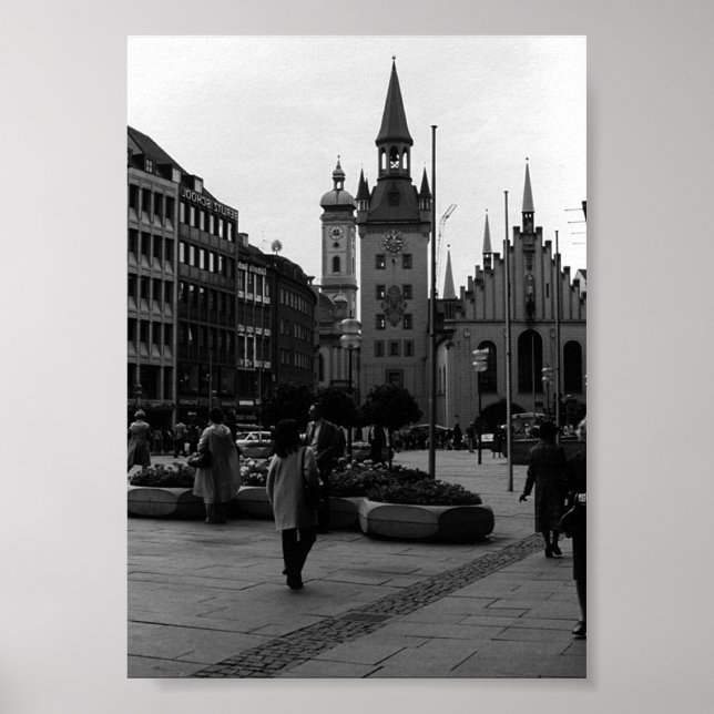 Poster Vintage Alemanha Munique Church Marienplatz (Frente)