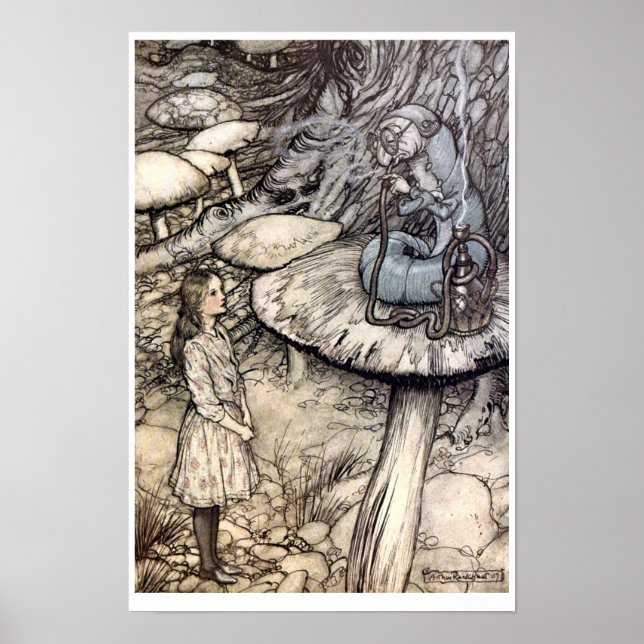 Poster Vintage Alice com Hookah Fumando lagarta (Frente)
