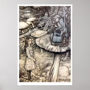 Poster Vintage Alice com Hookah Fumando lagarta