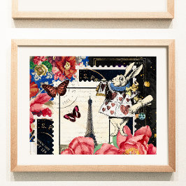 Poster Vintage Alice no Coelho Branco da Maravilha