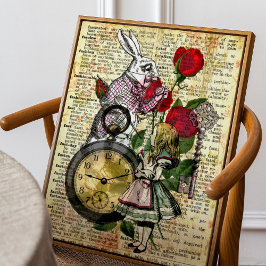 Poster Vintage Alice no Coelho Branco da Maravilha