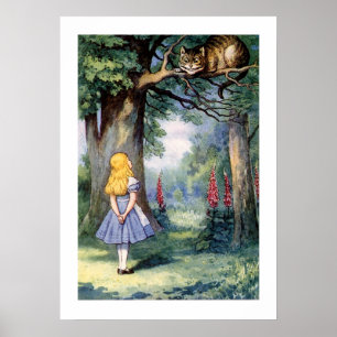 Poster Vintage Alice No País Das Maravilhas E Gato Acima