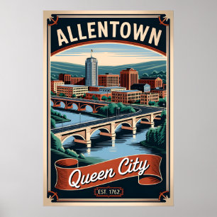Poster Vintage Allentown Pensilvânia Rainha Cidade Retro 