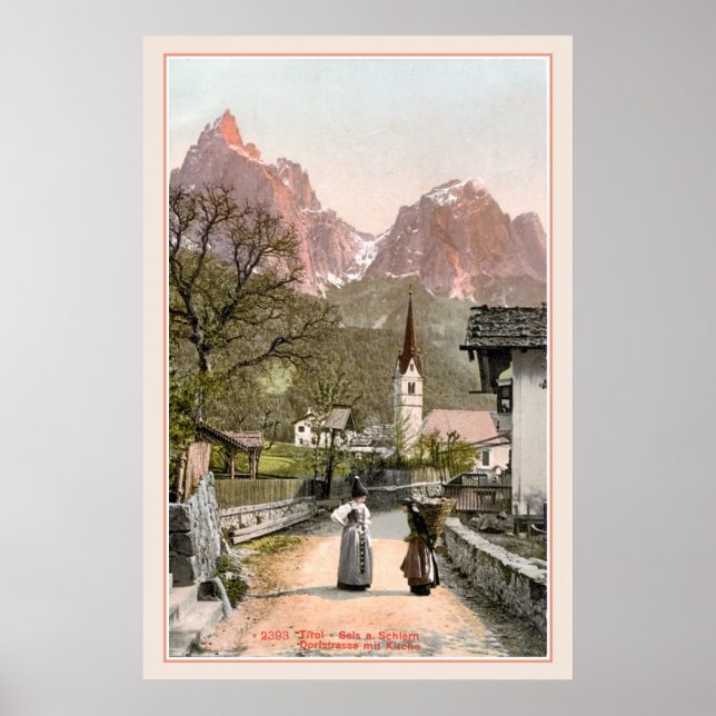 Póster Vintage Alpes italianos: aldeia montanhosa (Frente)
