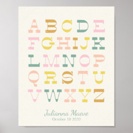 Poster Vintage Alphabet Pastel Nursery Personalizado