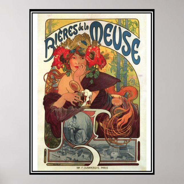 Poster vintage Alphonse Mucha Beer Ad (Frente)