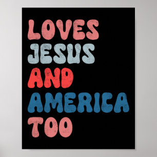 Poster Vintage ama Jesus e América em 4 de julho.