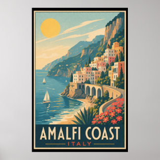 Poster Vintage Amalfi Coast Italy Travel