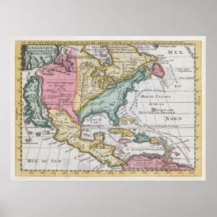Poster Vintage - América do Norte - Mapa Kaart van Noord-