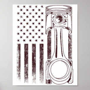 Poster Vintage American Flag Piston Engraçado Musculatura