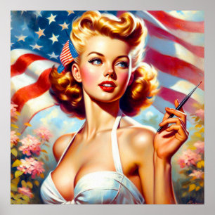 Poster Vintage American Girl Painting