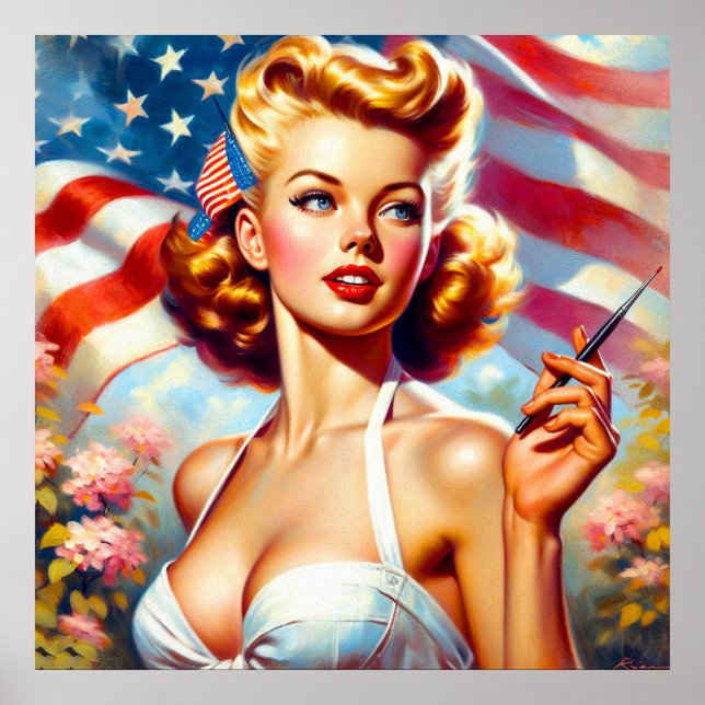 Poster Vintage American Girl Painting (Frente)