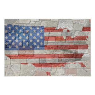 Póster Vintage American Patriotic Map Flag Na Parede
